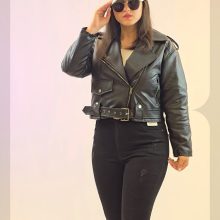 1015 کت چرم کتی زیپ کج