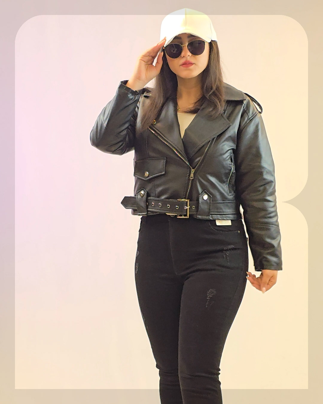 1015 کت چرم کتی زیپ کج