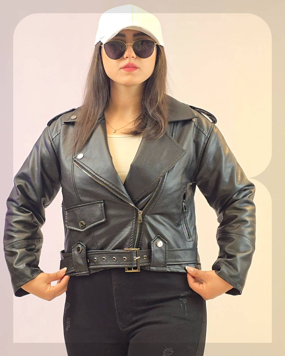 1015 کت چرم کتی زیپ کج