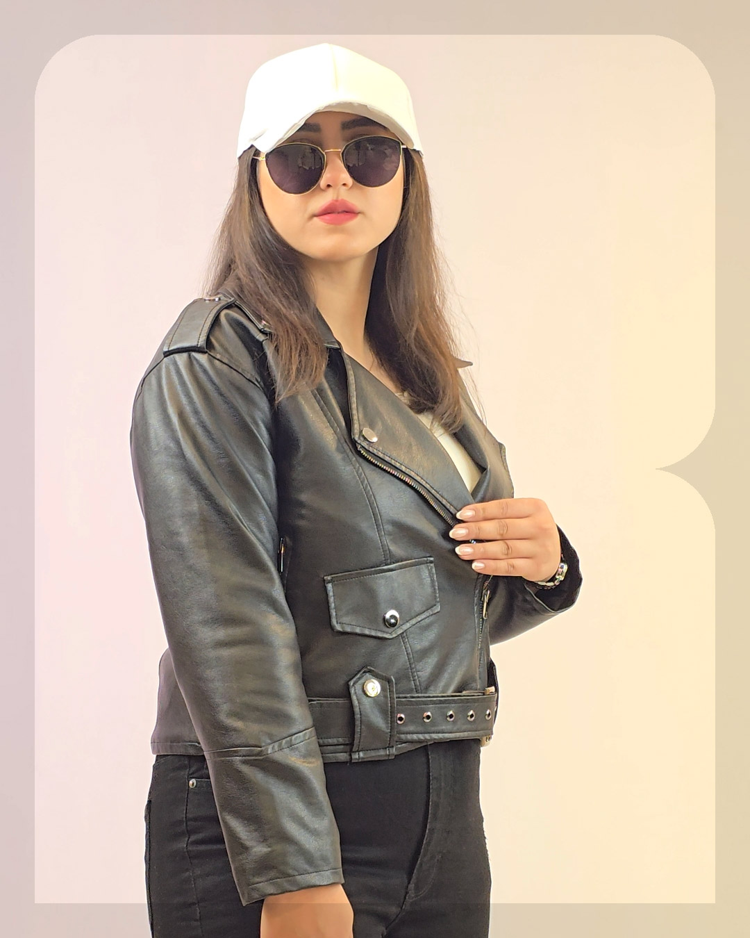 1015 کت چرم کتی زیپ کج