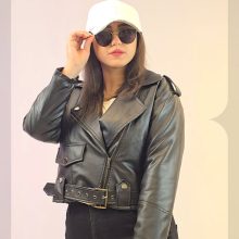 1015 کت چرم کتی زیپ کج